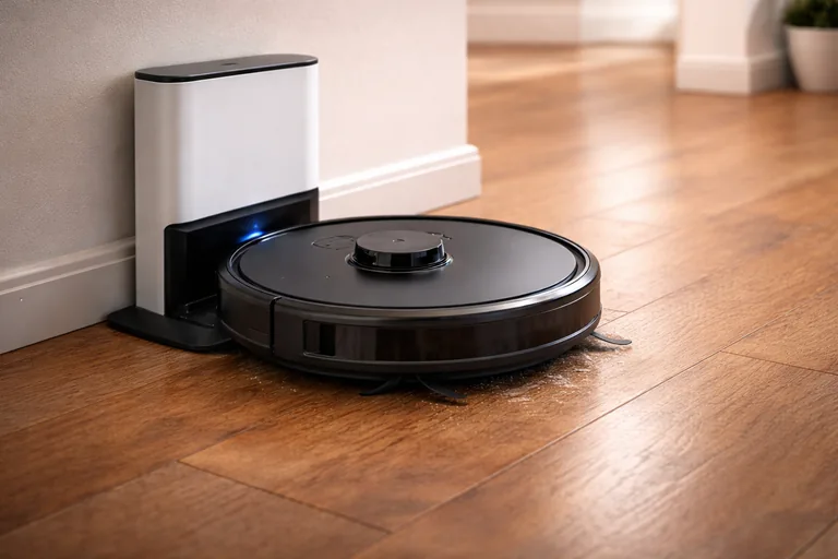 Saugroboter dockt an Absaug- und Ladestation an